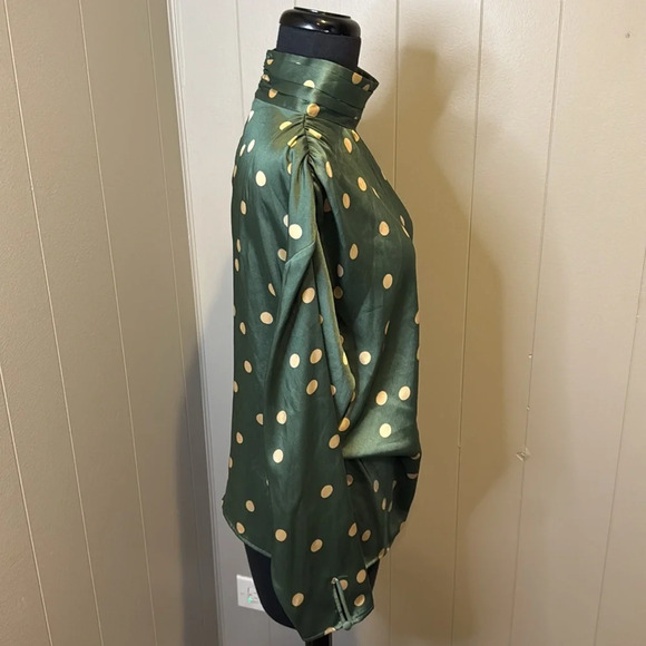 Zara Women’s Small Long Sleeve Blouse Polka Dot Satiny Ruched - Picture 3 of 7